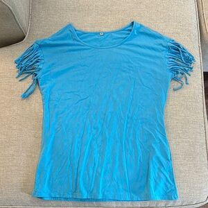 Blue Women's Top with Ruched Sleeves